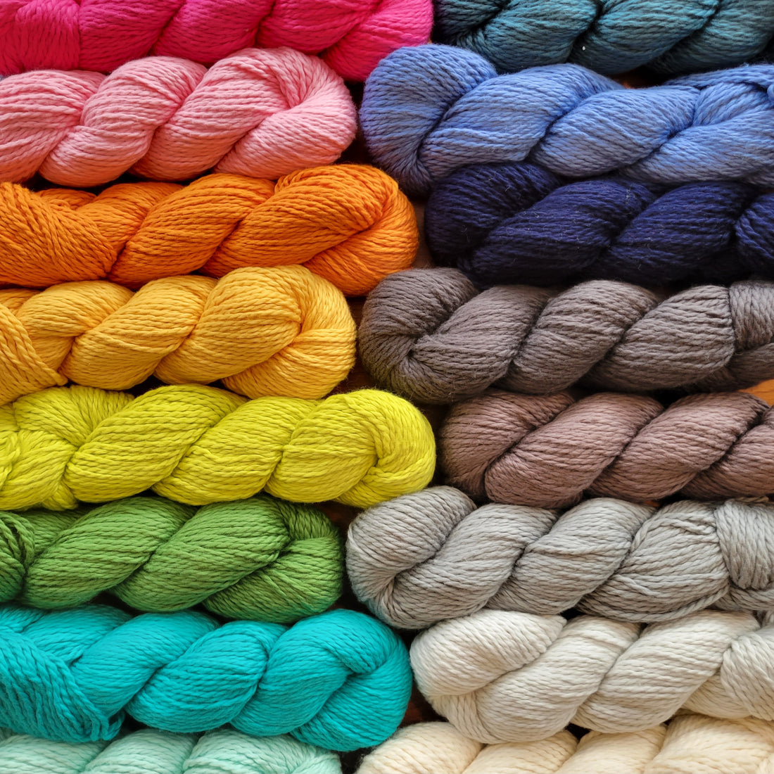  a rainbow of organic cotton hanks of yarn