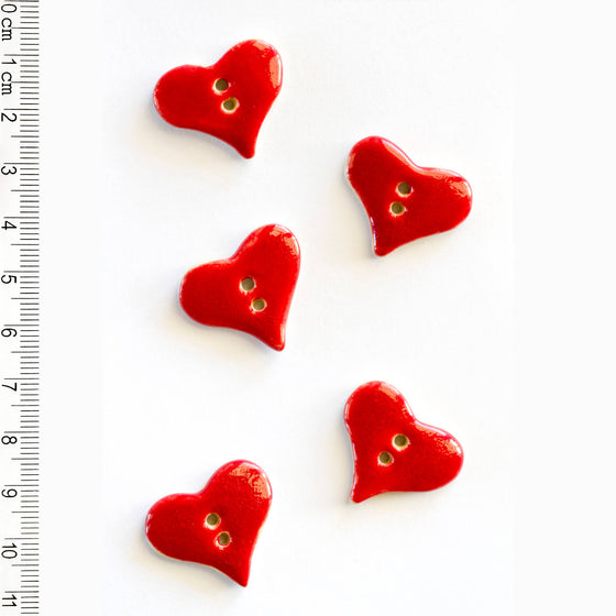 Shiny Red Heart Buttons | 5 ct