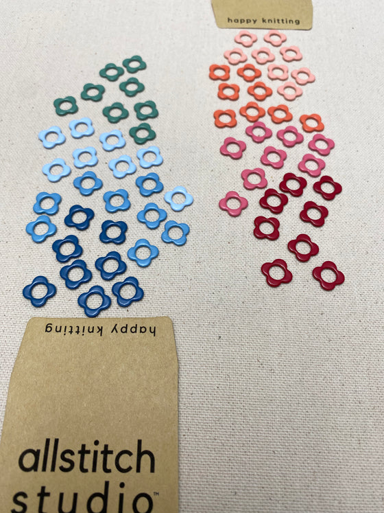 Cool Tones (Blues & Greens) Flower Stitch Markers | Small by Allstitch Studio sold by Lift Bridge Yarns