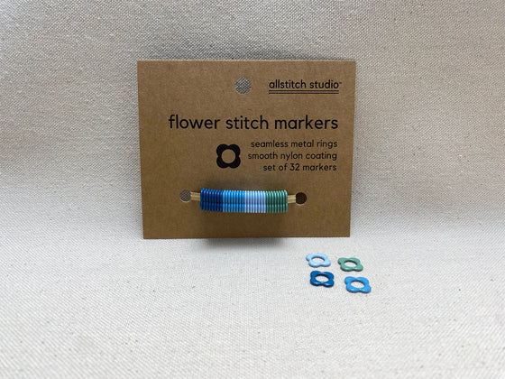 Cool Tones (Blues & Greens) Flower Stitch Markers | Small by Allstitch Studio sold by Lift Bridge Yarns