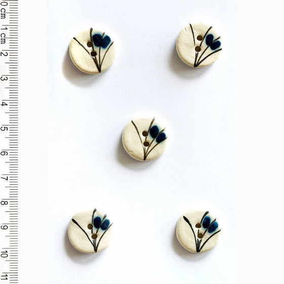 Blue Floral Grass Buttons | 5 ct