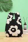 Mini Knitted Handbag | Black & White Floral