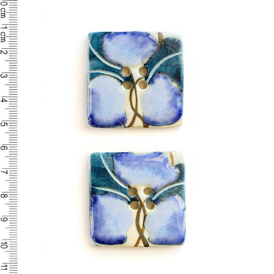 Large Blue Floral Square Statement Buttons | 2 ct