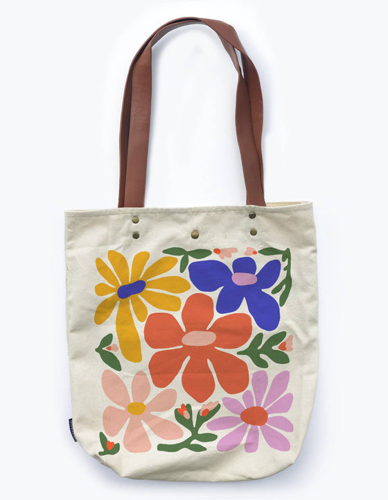 Canvas Tote Bag with Vegan Leather Handles | Primary Blooms