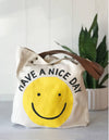 Canvas Tote Bag with Vegan Leather Handles | Smiley